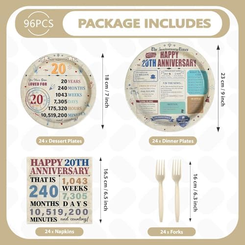 96Pcs Retro 20th Anniversary Party Decorations, Serves 24 - Image 2
