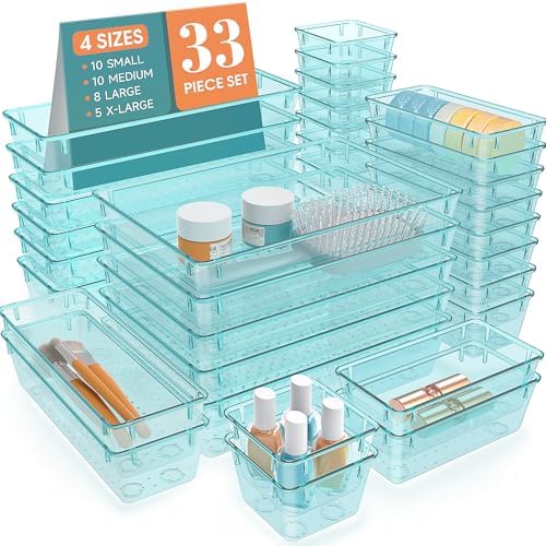 33 PCS Plastic Drawer Organizers Set, 4 Size Desk Drawer Organizer Trays by StorMiracle