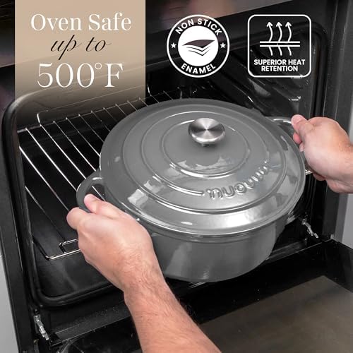 Cast Iron Pot with Lid-Non-Stick Ovenproof Enamelled Casserole Pot, Oven Safe up to 500° F-Sturdy Dutch Oven Cookware - Grey, 5-Quart, 24cm-by Nuovva - Image 5
