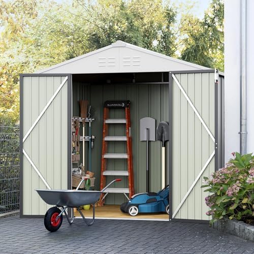 JUMMICO Metal Outdoor Storage Shed 6 x 8 FT Metal Shed with Lockable Door,Waterproof Garden Tool Shed Storage House for Backyard Patio Lawn,Grey - Image 2