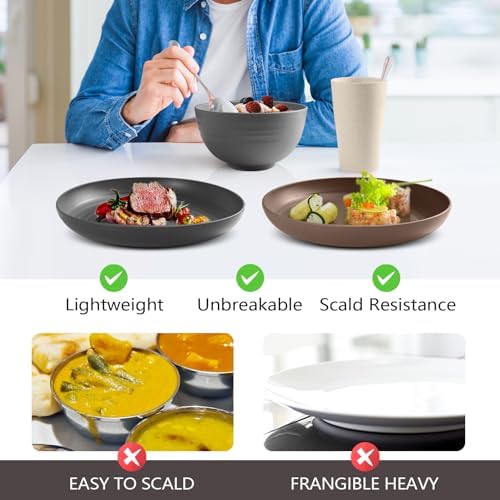 Teivio 32-Piece Plates and Bowls Sets for 8, Wheat Straw Dinnerware Sets - Image 5