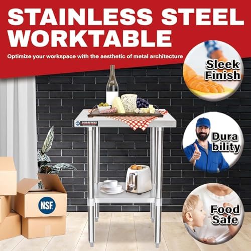 DuraSteel 24x18 Stainless Steel Work Table - NSF Commercial Prep Metal Table - Outdoor Pizza Oven Stand w/Under Shelf - Kitchen Island Laundry Utility Garage Microwave Stand Large Rolling Storage Cart - Image 3