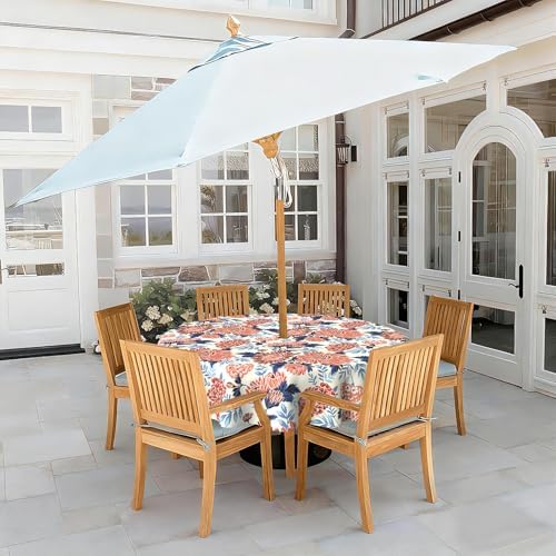 LVTXIII Round Outdoor Tablecloth with Umbrella Hole and Zipper, Water-Repellent 60 Inch Patio Table Cover for Bistro, Garden, Patio & Picnic, Vibrant Blossom - Image 2