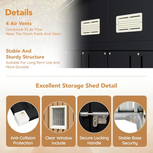 Panovue 10X12 FT Outdoor Steel Storage Shed with Frame Floor(NO Wood Panel) - Image 3