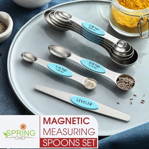 Spring Chef Stainless Steel Magnetic Measuring Spoons Set of 8, Aqua Sky - Image 3