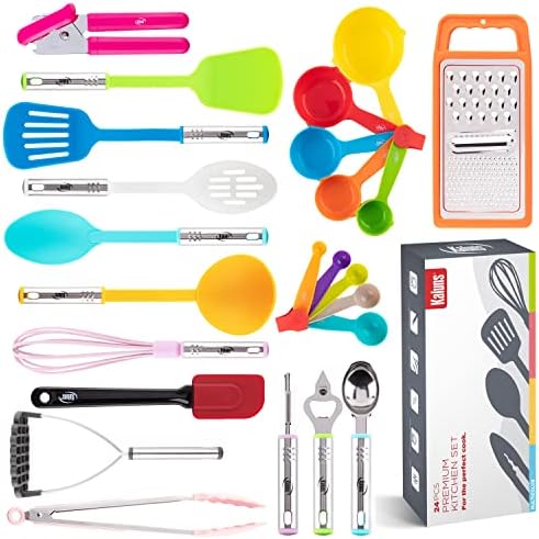Kitchen Utensils Set, Cooking Utensil Set Kitchen Gadgets, Pots and Pans set Nonstick and Heat Resistant, 24 Pcs Nylon and Stainless Steel, Spatula Set, Apartment Essentials Kitchen Cookware Sets by Kaluns%C2%AE