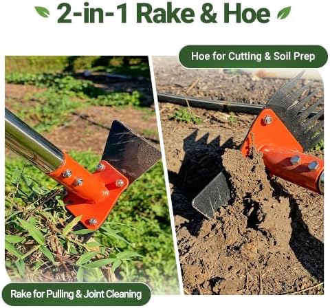 2-in-1 Garden Hoe and Weed Puller Rake 61 Inch Spring Steel Head Adjustable Long Handle Weeding Tool Heavy Duty Sand Texture Finish, Weed Remover for Garden, Yard, Lawn, Driveway - Image 2