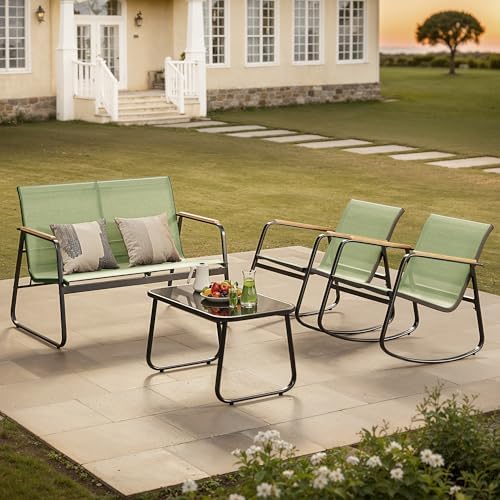 Ahomly 4-Piece Textilene Outdoor Patio Furniture Set Rocking Bistro, Green - Image 6