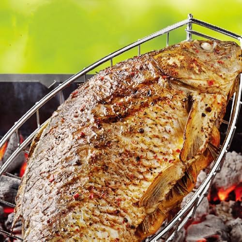 Fish Grilling Basket Fish Holder Kabob Salmon Shrimp Seafood Cage Rack with Oil Brushes - Image 4