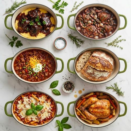 Larder & Vine 8 qt Oval Enameled Cast Iron Dutch Oven Pot, Okra - Image 2