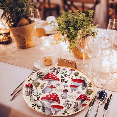 WRAPAHOLIC 25Pcs Mushroom Paper Plates - 9 Inch Red Mushroom Theme Disposable Plates Decorative Dinner Plates for Party Tableware Supplies Table Decor - Image 4