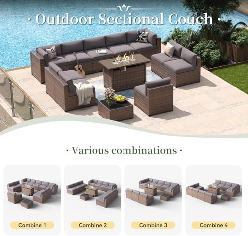 Aoxun 12 Piece Patio Furniture Set with 44" Fire Pit Table Wicker Rattan - Image 6