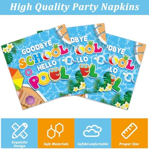 200pcs Goodbye School Hello Pool Plates Napkins End of School Year Party Tableware Set School's Out Disposable Decoration Summer Pool Dessert Plates Serve 50 Guests for Birthday Party Supplies - Image 4