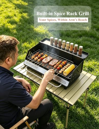 Vertical Folding BBQ Grill, Charcoal Grill with Enameled Charcoal Pan, Chrome-Plated Cooking Grid, High Stand Up Design, Portable Outdoor Barbecue for Camping Backyard Patio 4-8 Persons - Image 2