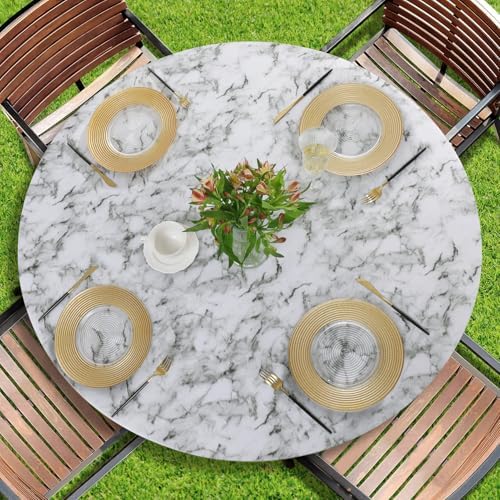 Romanstile Round Fitted Vinyl Tablecloth with Elastic Edge 100% Waterproof by Romanstile