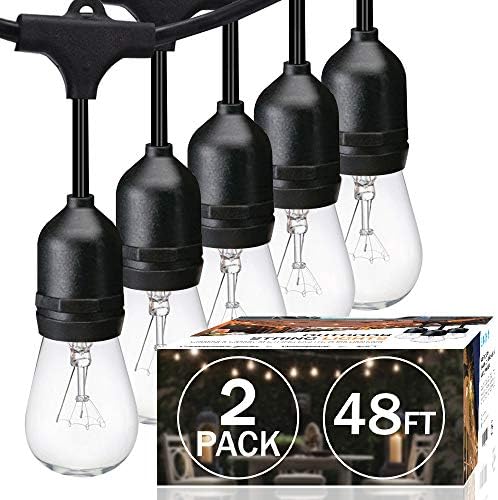 SUNTHIN 2 Pack 48FT Outdoor String Lights,Hanging Incandescent String Lights Commercial Grade Waterproof Patio Light Outside with Dimmable Connectable Edison Glass Bulbs for Bistro,Party,Holiday Decor by SUNTHIN