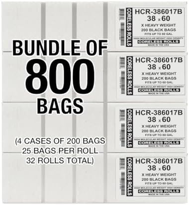 Aluf Plastics High Density Trash Bags, 60 Gallon, 800 Count, 17 Micron (eq), 38" x 60", Black, for Bathroom, Office, Industrial, Commercial, Janitorial, Municipal, Recycling - Image 2