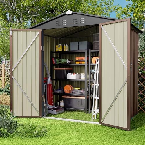 Gizoon 6 x 4 FT Outdoor Storage Shed, Metal Garden Shed, Light Brown - Image 2