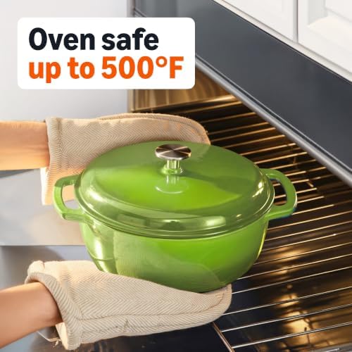 Amazon Basics Enameled Cast Iron Dutch Oven Pot With Lid, 4.3-Quart, Round, Dual Handles, Heavy-Duty, Oven Safe for Stews, Roasting & Baking, Green - Image 3