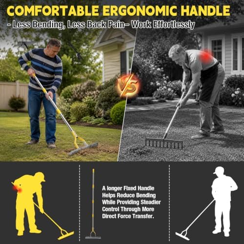 Thatch Rakes , 15-Inch Wide Thatching Rake for Cleaning Dead Grass, 70-Inch Efficient Steel Dethatcher Rake with Adjustable Metal Handle, Thatch Rakes for Lawns, Garden, Yard - Image 7