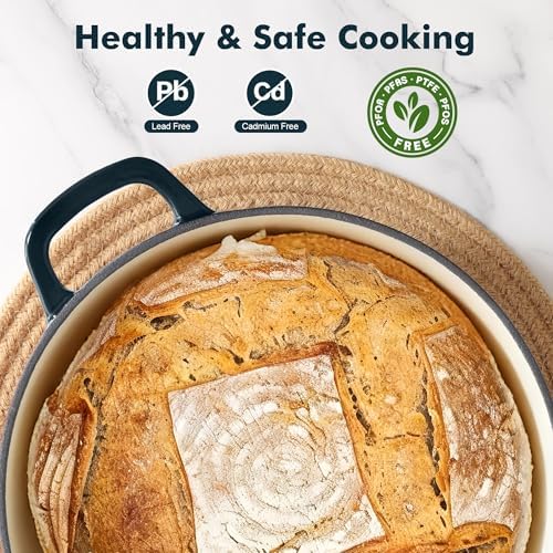 SENSARTE 5.5QT Enameled Cast Iron Dutch Oven Pot with Lid&Cotton Potholders - Image 6