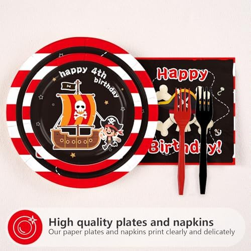 96Pcs Pirate 4th Birthday Party Decorations for Boys, Serve 24 - Image 3
