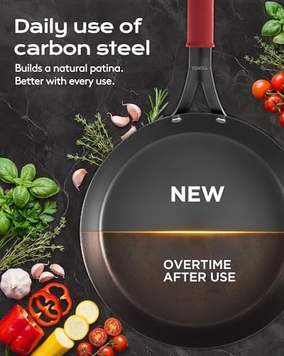 Carbon Steel Pan, 12 Inch Nonstick Frying Pan Skillet with Lid - Image 5