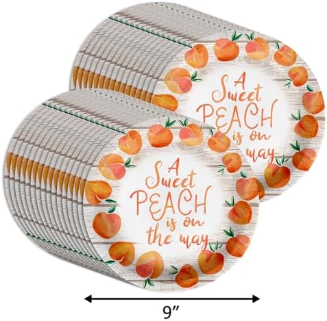 Birthday Galore Sweet Peach on the Way Gender Reveal Baby Shower – 32 Pieces Large 9" Round Disposable Paper Plates – Ideal for Vibrant, Bright Themes, Celebrations, Party Decorations & Special Events - Image 2