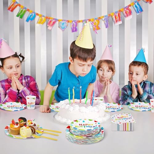 Kochorie 400 Pieces Happy Birthday Party Decorations Including Disposable Paper Plates Cups Napkins Tableware Sets Serves 50 for Birthday Party Supplies - Image 6
