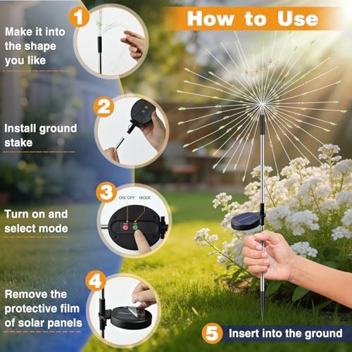 btfarm 3 Pack Solar Garden Lights Outdoor, 8 Modes Firework Lights Outside - Image 7