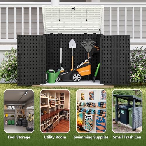 Greesum Outdoor Trash Can Storage Shed, 34 Cu.ft Horizontal Outdoor Storage Cabinet, Waterproof for Garden, Pool Storage, Garbage Cans, Black - Image 3
