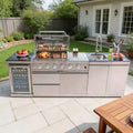98" Rolling Outdoor Kitchen Island with Built-In 4 Burners 72,000 BTU Stainless Steel Gas Grill Featuring Rotisserie Oven,Granite Countertops,Beverage Fridge,Sink.(Silver + Fridge + Sink, Propane Gas) by INOTEVERITORY
