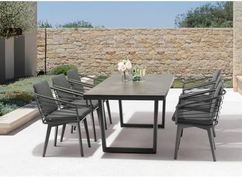 Outdoor Dining Table - Stainless Steel Base, Dark Grey Finish, Seats 6-8 by Homestock