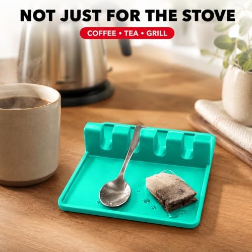 2 Pack Aqua Green Silicone Spoon Rest for Stove Top Kitchen Spoon Holder Set - Image 6