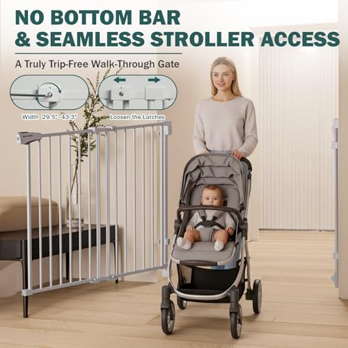 Mumeasy 30" Tall Baby Gate for Stairs & Doorways, No Bottom Bar Dog Gate - Image 4