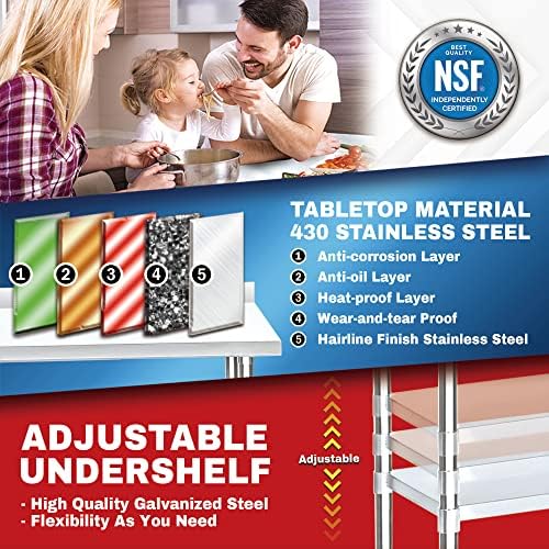 DuraSteel NSF Commercial Kitchen Table - 24 x 30 Inch Cooking Prep Stainless Steel Kitchen Island Workstation w/ Adjustable Under Shelf - Heavy Metal Backsplash Workbench For Restaurant, Home, Garage - Image 5