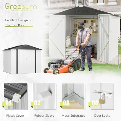 Greesum 8x6FT Outdoor Storage Shed Utility Tool Shed, White - Image 7