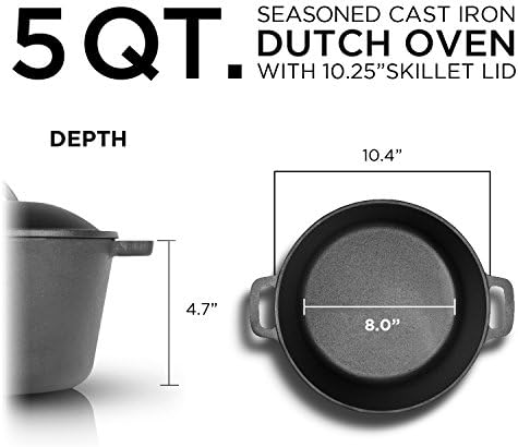 Commercial Chef 5-Qt. Dutch Oven with Lid, Pre-Seasoned Cast Iron, CHFL545 - Image 5