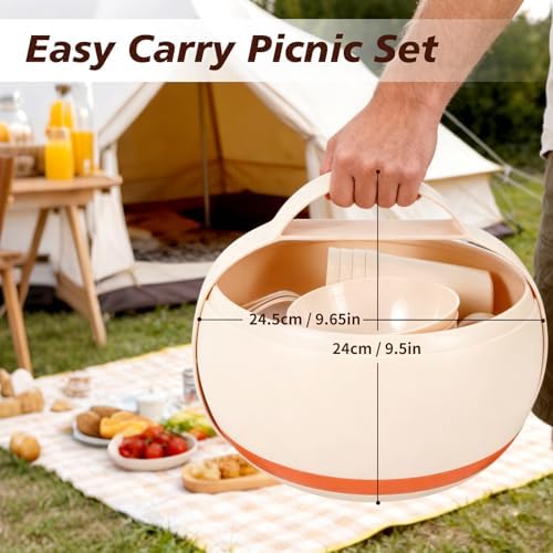 Camping Dishes Picnic Set, 31 Pcs Plastic Dinnerware Dishes Sets for 4 - Image 4