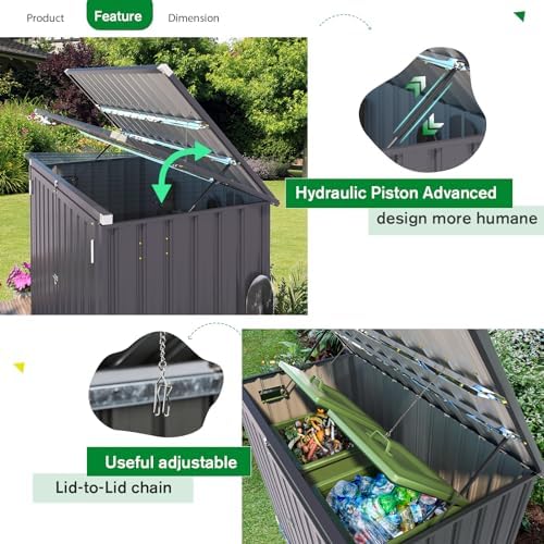 AECOJOY Outdoor Trash Can Storage Shed, 46 Cu.Ft Metal Garbage Bin Enclosure with Lift-Up Lid & Gas Strut, Waterproof Outdoor Garbage Can Organizer, Bike Shed Backyard Patio Garden, Dark Grey - Image 6