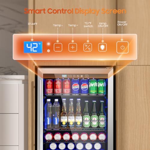 24 Inch Beverage Refrigerator, 180 Cans Under Counter Refrigerator with Glass Door Built-in or Freestanding, Drink Fridge for Soda Beer Wine-Kitchen Bar Office - Image 5