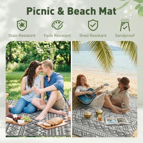 MontVoo Outdoor Rug Carpet Waterproof 9x18 Outdoor Patio Rug Mat Reverisble Plastic Straw Outdoor Rug for RV Camping Picnic Beach Balcony Boho Grey Large - Image 5
