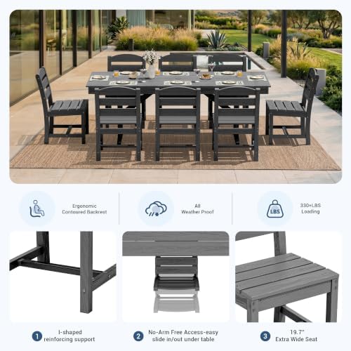 KINGYES Outdoor Armless Dining Chairs Set of 2,HDPE Patio Chairs,Grey - Image 4