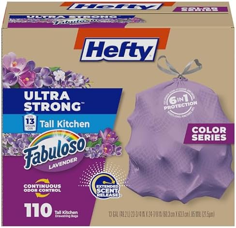 Hefty Ultra Strong 13 Gal Purple Kitchen Trash Bags, Lavender Scent, 110ct by Hefty