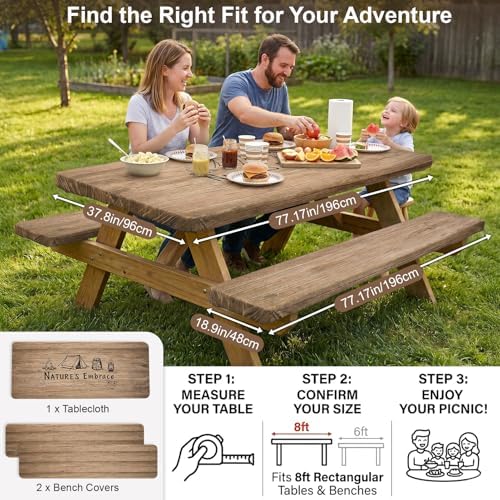Picnic Table Cover with Bench Covers Camping Tablecloth Set with Pocket - Image 6