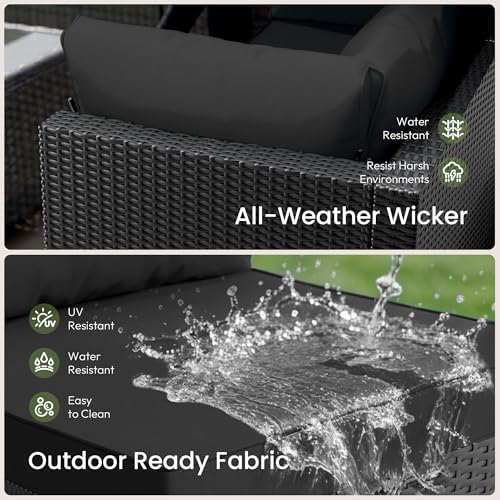 Patio Furniture Set - All-Weather - 7 Piece Patio Outdoor Conversation Set, Modular Wicker Rattan Sectional Sofa for Backyard, Garden, Poolside, Balcony, Porch, Patio,Black/Black - Image 3