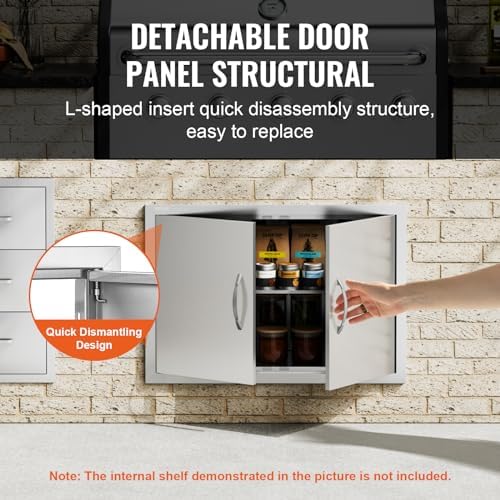 VEVOR BBQ Access Door, 30.5W x 21H Inch Double Outdoor Kitchen, Stainless Steel Flush Mount, Wall Vertical With Handles, for BBQ Island, Grilling Station, Outside Cabinet - Image 4