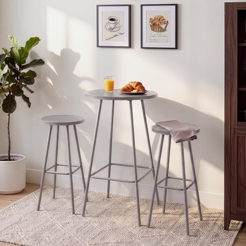 Best Choice Products 3-Piece Patio Dining Set, Bar Height, Outdoor Bistro Set, Outdoor Round Bar Table w/ 2 Bar Stools, Steel - Gray - Image 3
