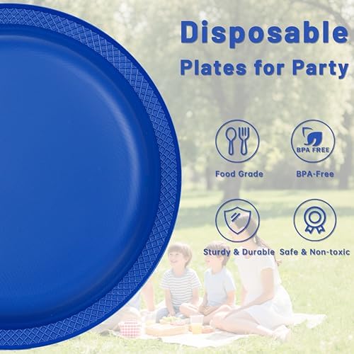 WELLIFE 7 Inch Royal Blue Plastic Plates 50 Count - Image 5