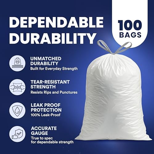 Plasticplace 6 Gallon Trash Bags White Drawstring Garbage Can Liners, 17” x 20”, 100 Count, for Bathroom Kitchen Office Car Small Trash Bags, Leak-Proof & Tear-Resistant - Image 4
